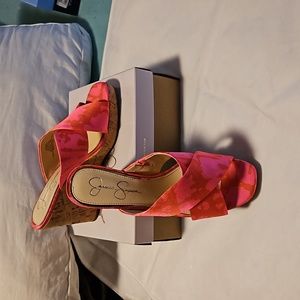 Jessica Simpson Size 9.5 M neon pink wedge